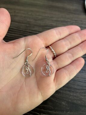 Silver Deer Silhouette Circle Dangle Earrings